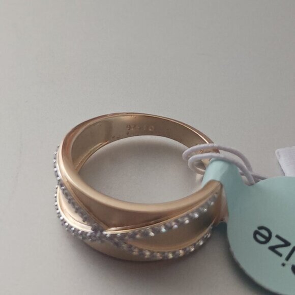 Blue Sage CZ Crossover Ring 14K Gold Plated Sterling Silver Sz.7 - Picture 12 of 14